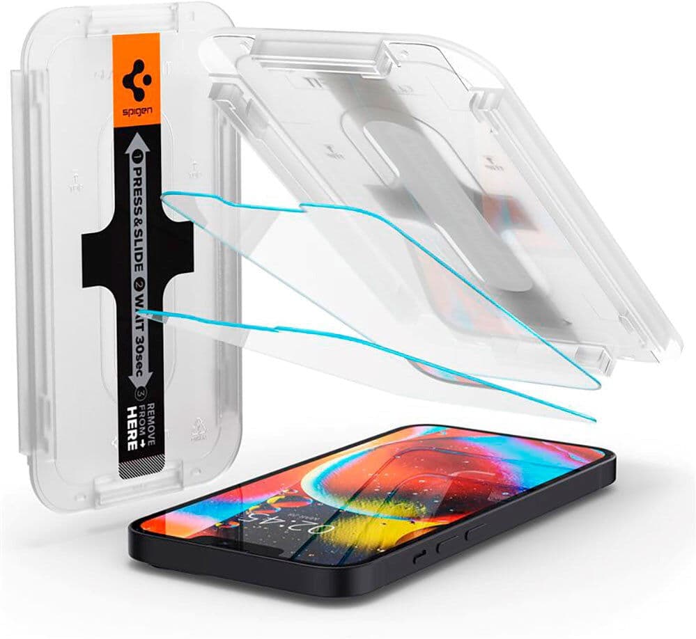 iPhone 13 Mini Spigen EZ Fit Glas.tR Skærmbeskyttelse 2. Stk - Case Friendly - Gennemsigtig