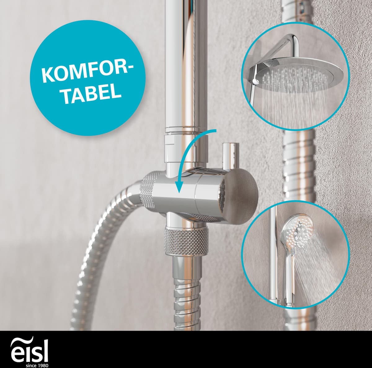 Duschsystem EISL, silber (chrom), H:105,4cm, ABS-Kunststoff, Brausegarnituren, Duschsystem, 3-fach verstellbare Wellness Handbrause mit Antikalk-Noppen chrom Einheitsgröße