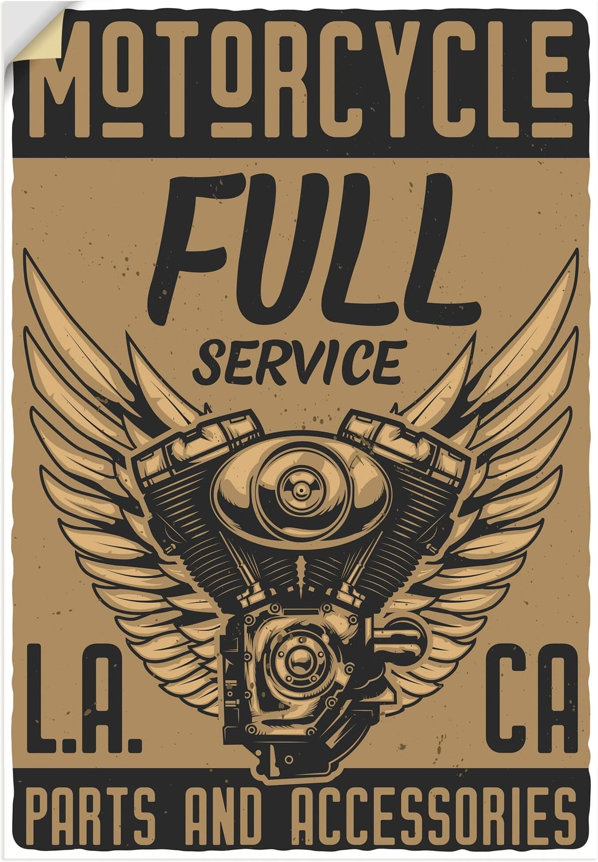 Wandbild ARTLAND "Motorrad Los Angeles", beige (farbe bild(er): naturfarben), B:50cm H:70cm, Bilder, Wandbild, als Alubild, Leinwandbild, Poster, Wandaufkleber in verschied. Grössen farbe bild(er): naturfarben B/H/T: 50cm x 70cm, Wandaufkleber Hochformat,