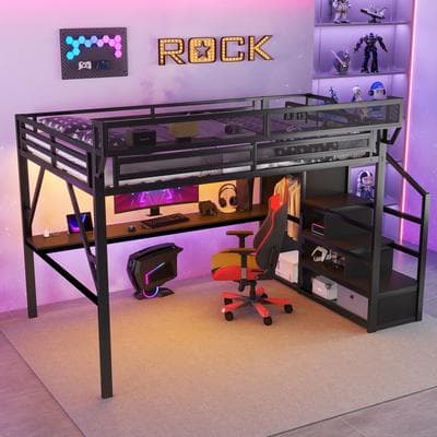 Queen Loft Bed With Desk And Charging Station