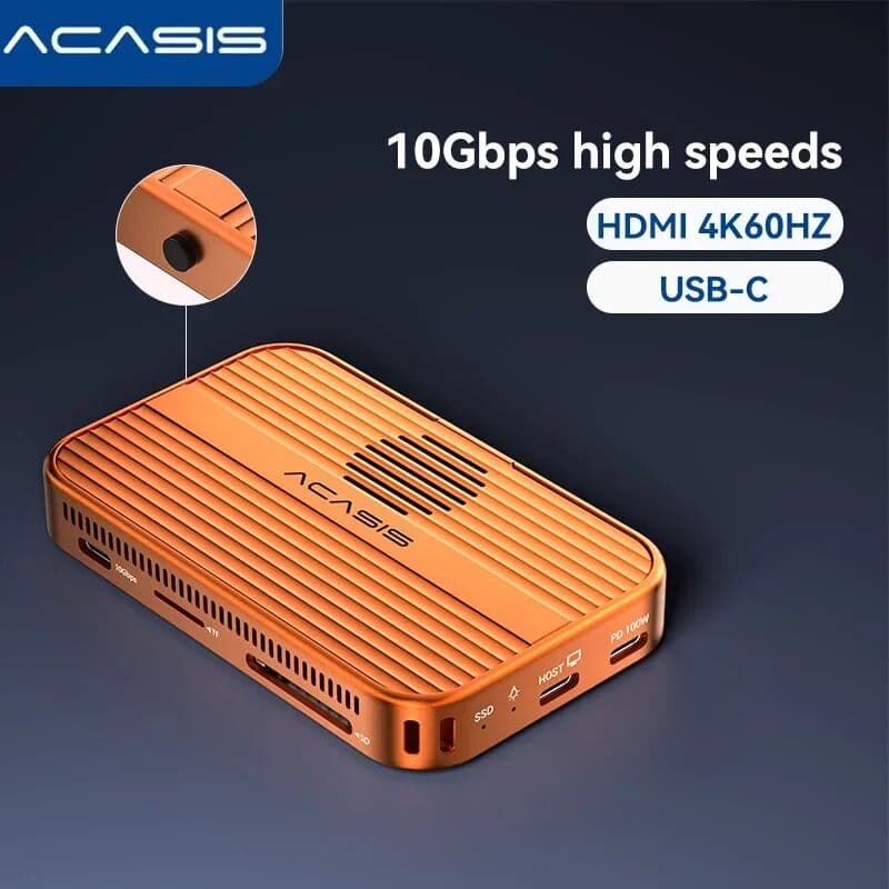 Acasis 10Gbps USB-C Docking Station M.2 NVMe SSD 8TB USB-A Ports HDMI 4K For iPhone 18pro/pro max&Mac/Windows Laptop