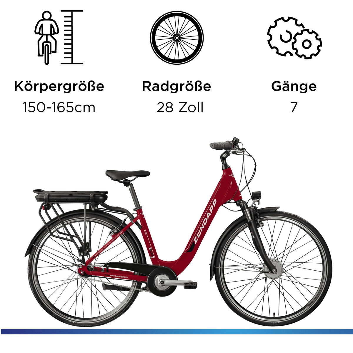 E-Bike ZÜNDAPP "Z600" Gr. 47, rot (karminrot), Elektrofahrräder, 47cm, 28 Zoll (71,12cm), E-Bike, City E Bike Damen 28 Zoll Elektrofahrrad 7 Gang 150-165cm Damenfahrrad