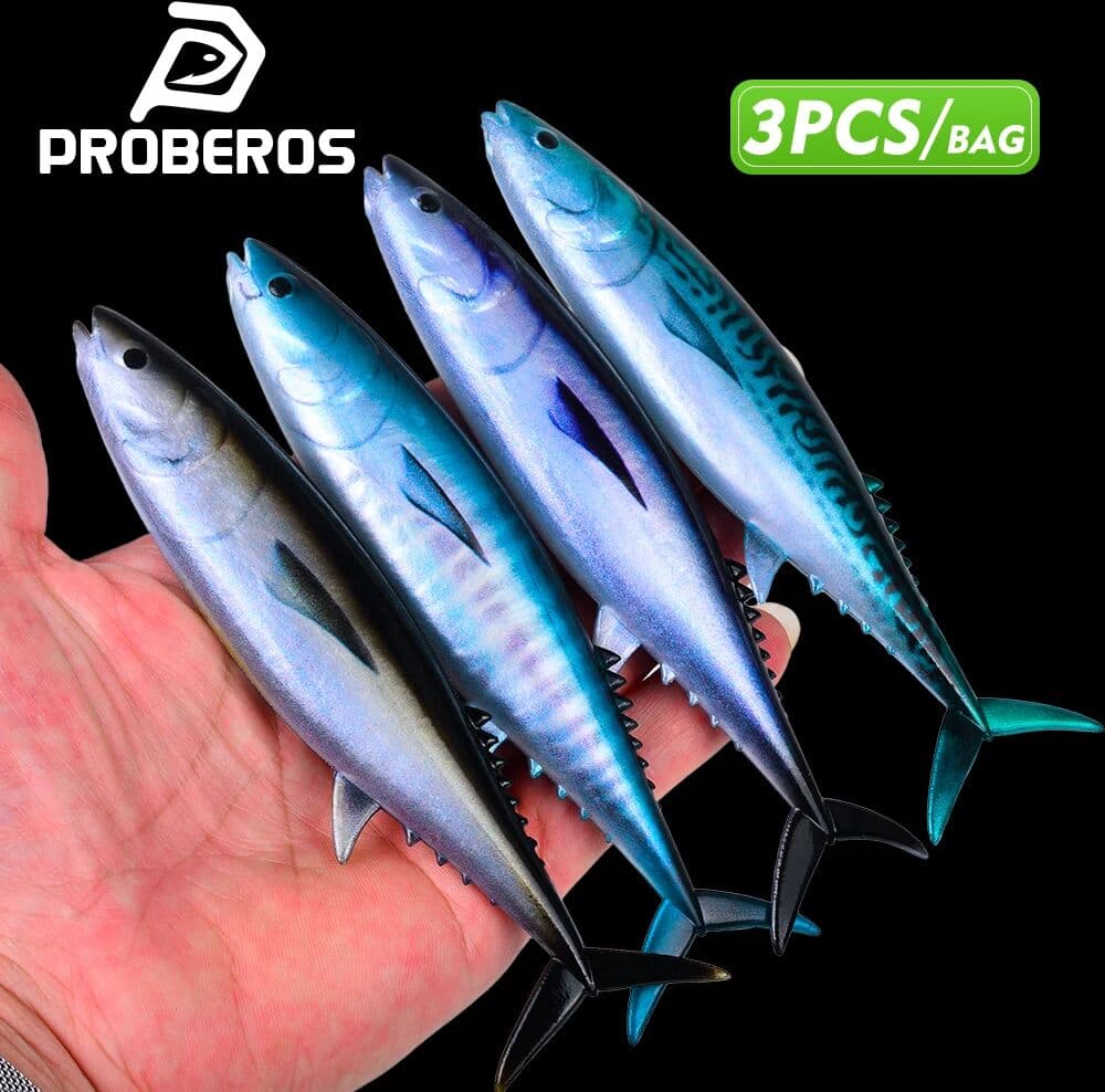 PRO BEROS PROBEROS 3Bags 9Pcs Realistic Soft Tuna Swimbait PVC Lifelike Sinking Trolling Artificial Bait Deep Sea Saltwater Fishing Lures