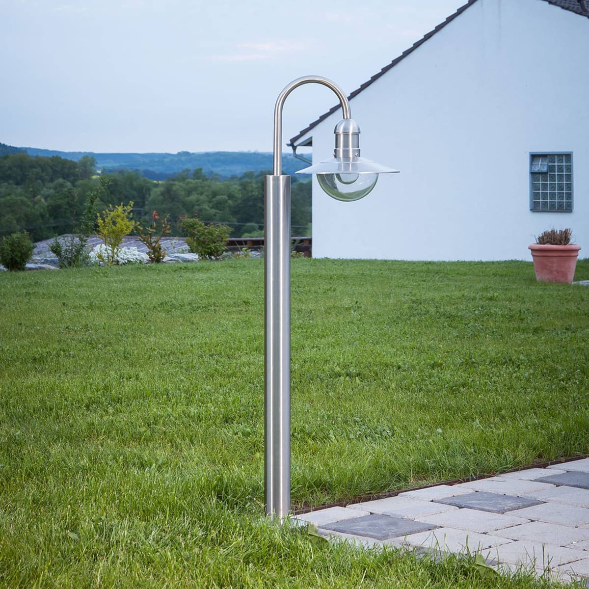 Lindby Damion path light, 140 cm, stainless steel, E27, IP44 DAMION Lindby, dimmable, Alu / grey / zinc, Stainless steel, Modern, Outdoor lights