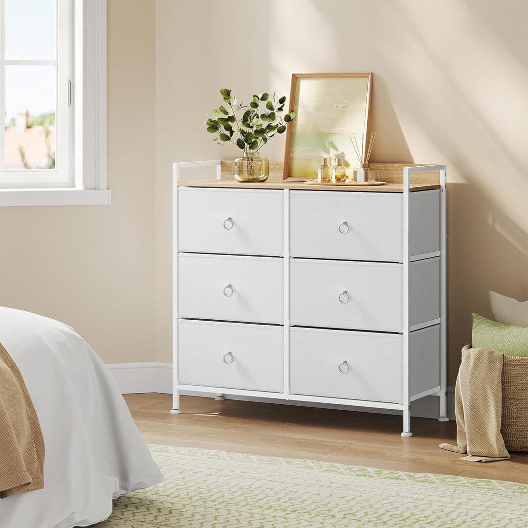 Borough Wharf Chest of drawers with drawers, cabinet with 6 fabric drawers, storage cabinet for bedroom, living room, hallway, metal frame, industrial style White 78cm H X 80cm W X 29cm D;80