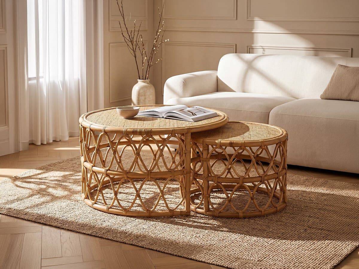 Vente-unique Inschuifbare salontafel van rotan - Naturelkleurig - RONITA