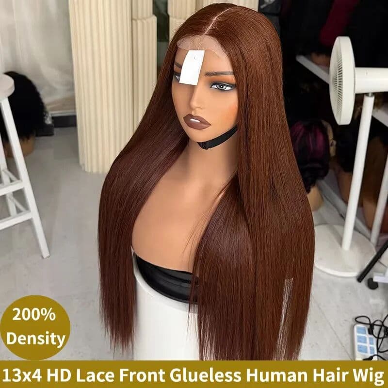 Smilegirl Chocolate Brown Bone Straight 13x6 Lace Front Wig Wig Human Hair Water Wave 220% Density Curly Wig Human Hair Brown Wigs Pre Plucked