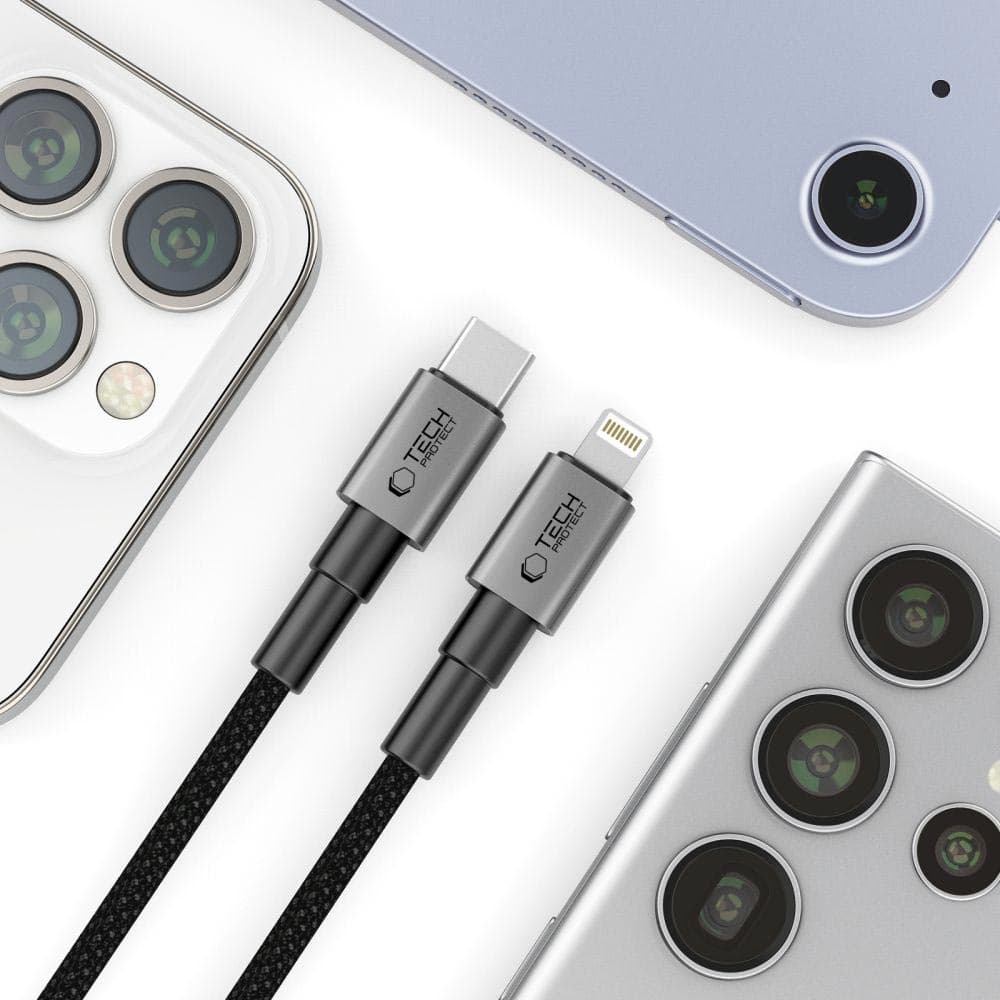 Tech-Protect Ultraboost DNA PD 27W/3A USB-C - Lightning Kaapeli, 2m, Harmaa