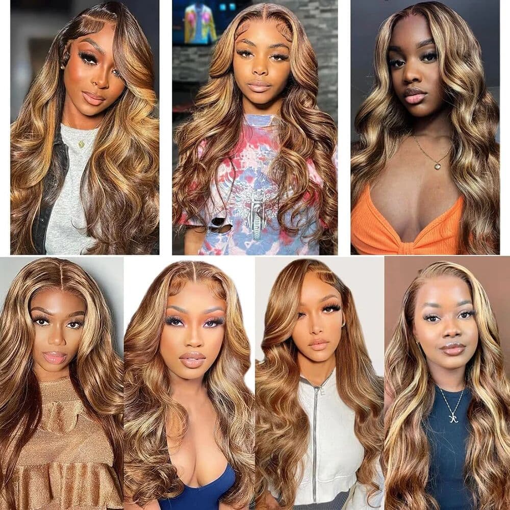 Fuduete 34 44 Inch 4/27 Body Wave Wig Human Hair 13x6 Lace Frontal Wig Ombre Blonde Highlight Brazilian Hair Front Wigs P4/27 Honey Brown Lace Front 13x4 Body Wave Wigs Highlight Ombre Human Hair 13x6 HD Lace