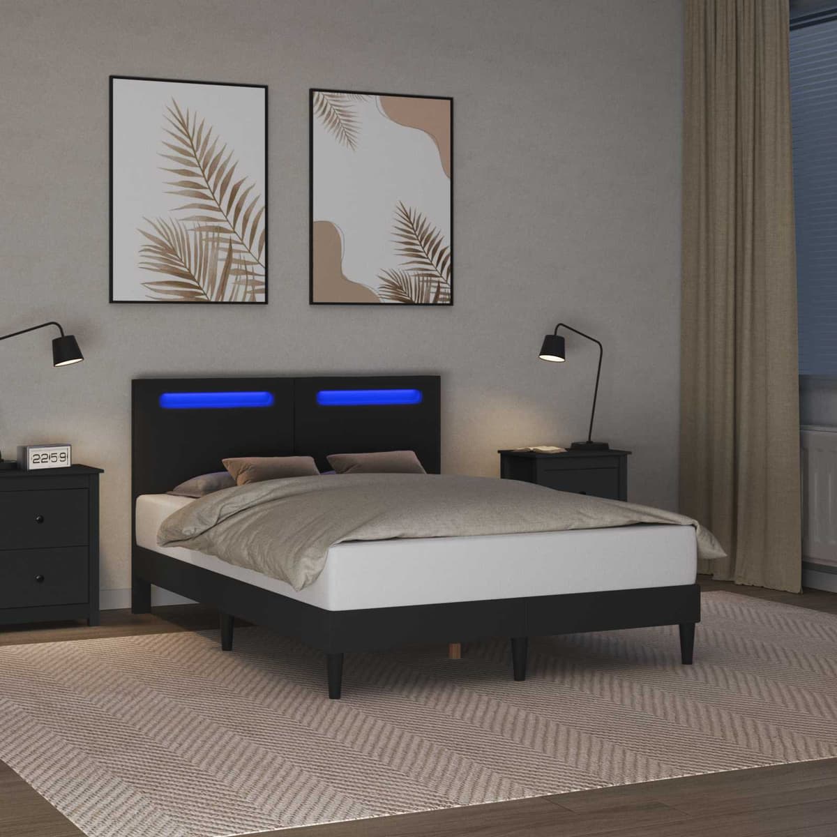 vidaXL Cadre de lit avec bandes LED Noir 140 x 190 cm Simili cuir