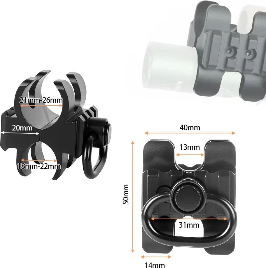 NONE 21-26MM Tactical Gun Barrel Clamp Mount QD Sling Swivel Adapter 3-Slot Rail Flashlight Mount 12Ga Mossberg 500/590 Maverick 88