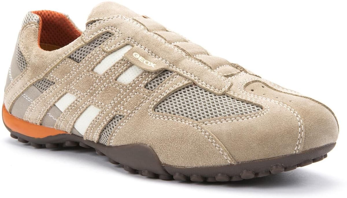 Slip-On Sneaker GEOX "U SNAKE", Herren, Gr. 41, Textil, beige (beige, orange), Textil, Veloursleder, Schuhe Slip-On Sneaker, Freizeitschuh, Slipper mit Geox Spezial Membran beige, orange 41, Textil