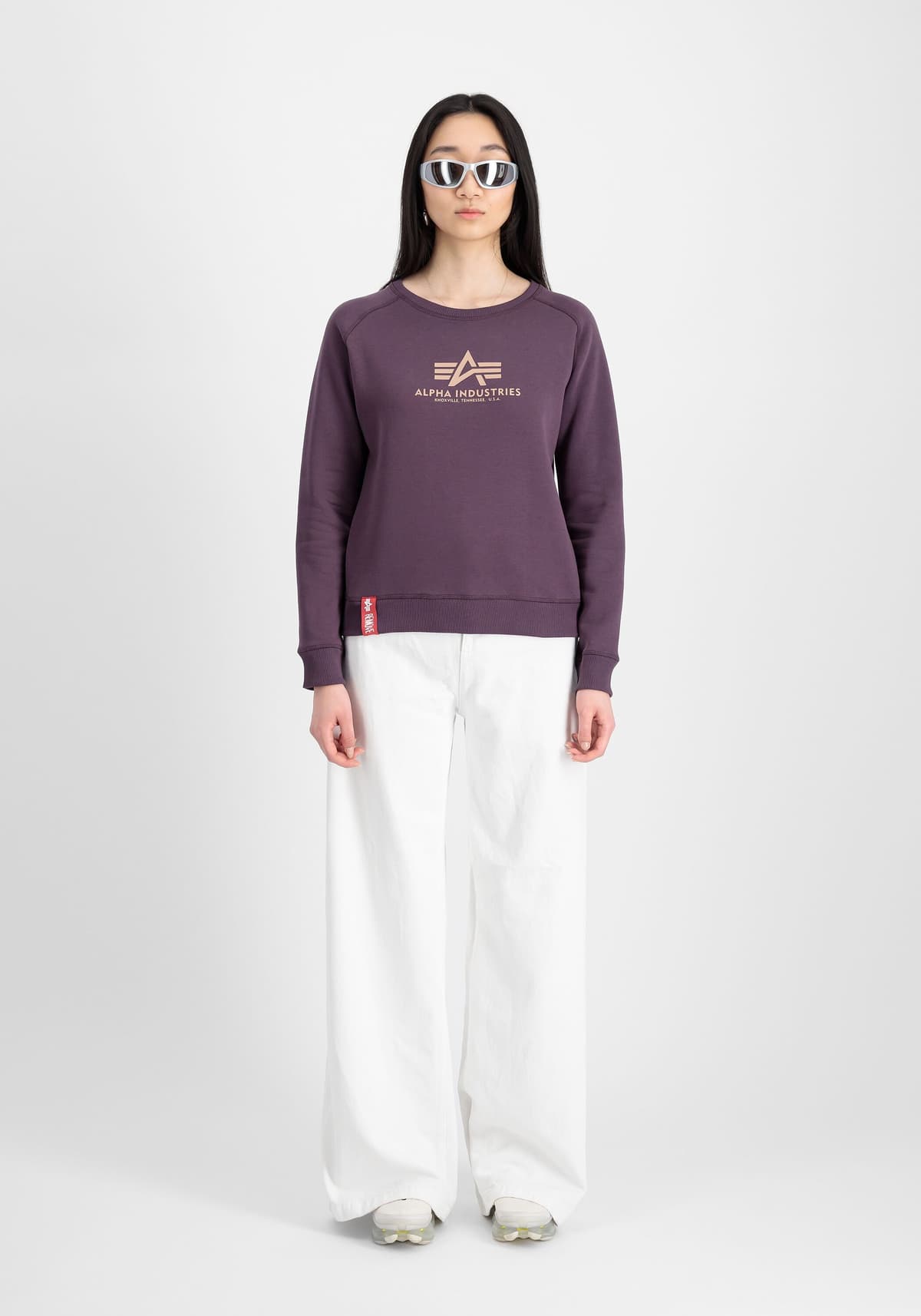 Sweater ALPHA INDUSTRIES "New Basic Sweatshirt BL W", Damen, Gr. S, lila (plum), Obermaterial: 80% Baumwolle, 20% Polyester, regular fit, Sweatshirts Sweater plum S