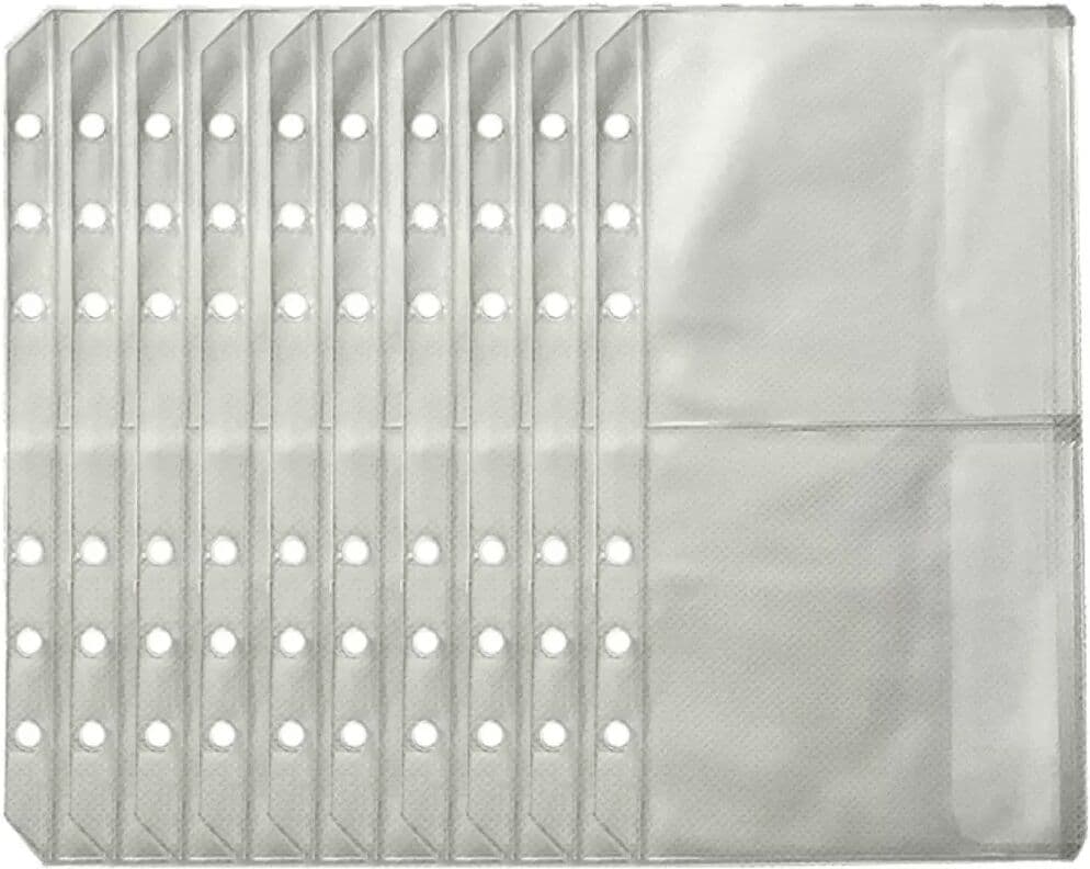 INF A6 6-Loch Abnehmbare Ringbuchhüllen – 10er Pack Transparente PP Einlagen mit Karten- und Reißverschlusstaschen