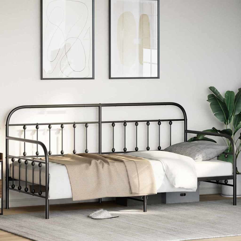 vidaXL Cadre de lit de jour Noir 90 x 200 cm Acier enduit de poudre