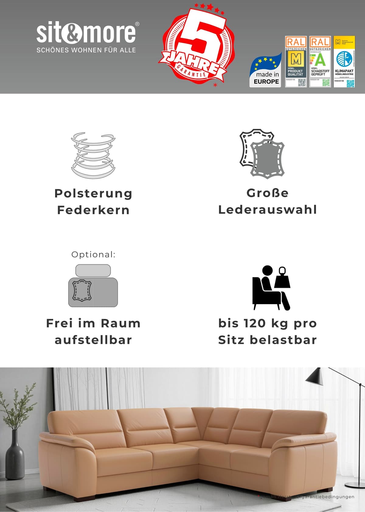 Ecksofa SIT & MORE "Montego Leder, L-Form, B: 255cm", rot (feuerrot), Sofas, B/H/T: 255cm x 88cm x 225cm, NaturLEDER, langer Schenkel links, ohne Bettfunktion, Ecksofa, wahlweise mit Schlaffunktion und Schubkasten, B:255cm H:88cm T:225cm feuerrot B/H/T: 2