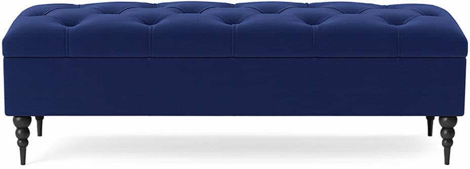 R&M Furnishers Safar Wide Tufted Rectangle Ottoman Storage Bench – Upholstery Plush Velvet Shoe Bench with Black Turned Wooden Legs Sapphire Blue/Holland Velvet 40cm H x 90cm W x 40cm D
