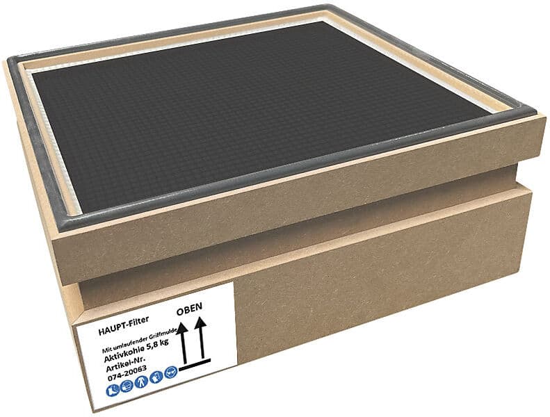 kaiserkraft Adsorptionsfilter Kassette Aktivkohle, MDF-Box mit Dichtung, LxBxH 410 x 410 x 146 mm