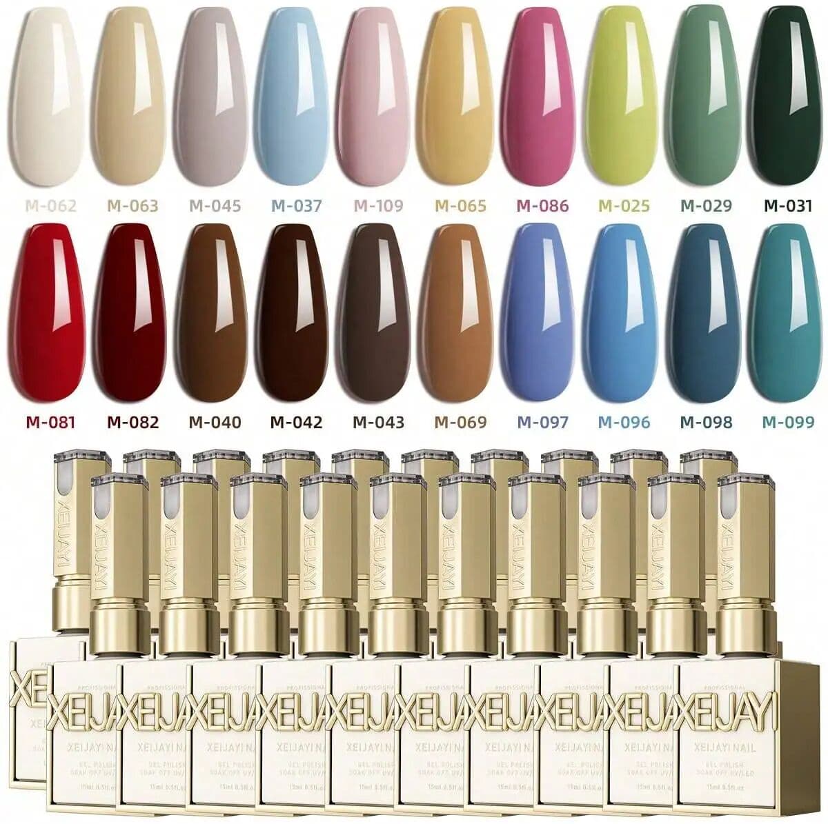 XEIJAYI 20PCS 15ml High-Shine Gel Nail Polish Set in Multiple Colors Soak Off UV/LED, Formaldehyde & Alcohol Free, Perfect for DIY Frenc