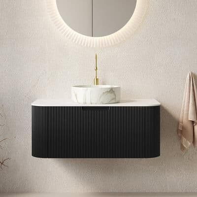 Loedds 36-Inch Floating Fluted Bathroom Vanity with Sink, Soft-Close Storage - Black