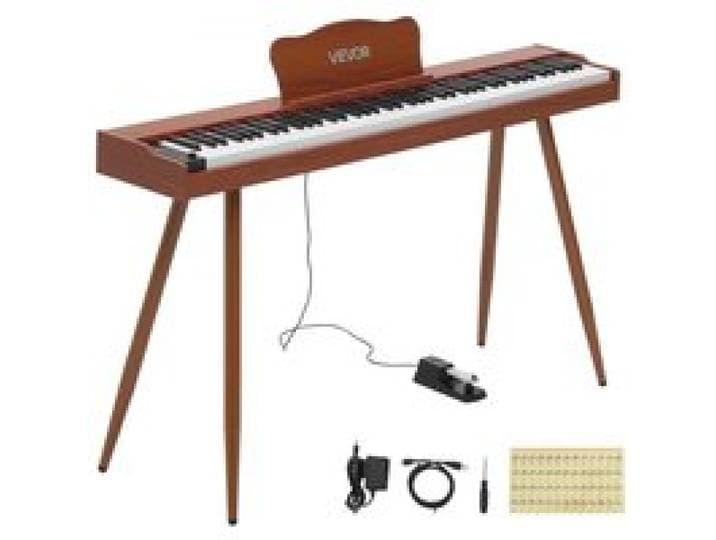 VEVOR Digitalpiano 88 Halbgewichtete Tasten in Standardgröße E-Piano Braun für Anfänger, 600 Klangfarben, 600 Rhythmen, USB, MIDI, Audioausgang, Kopfhörerbuchse, Sustain-Pedal und HiFi-Lautsprechern