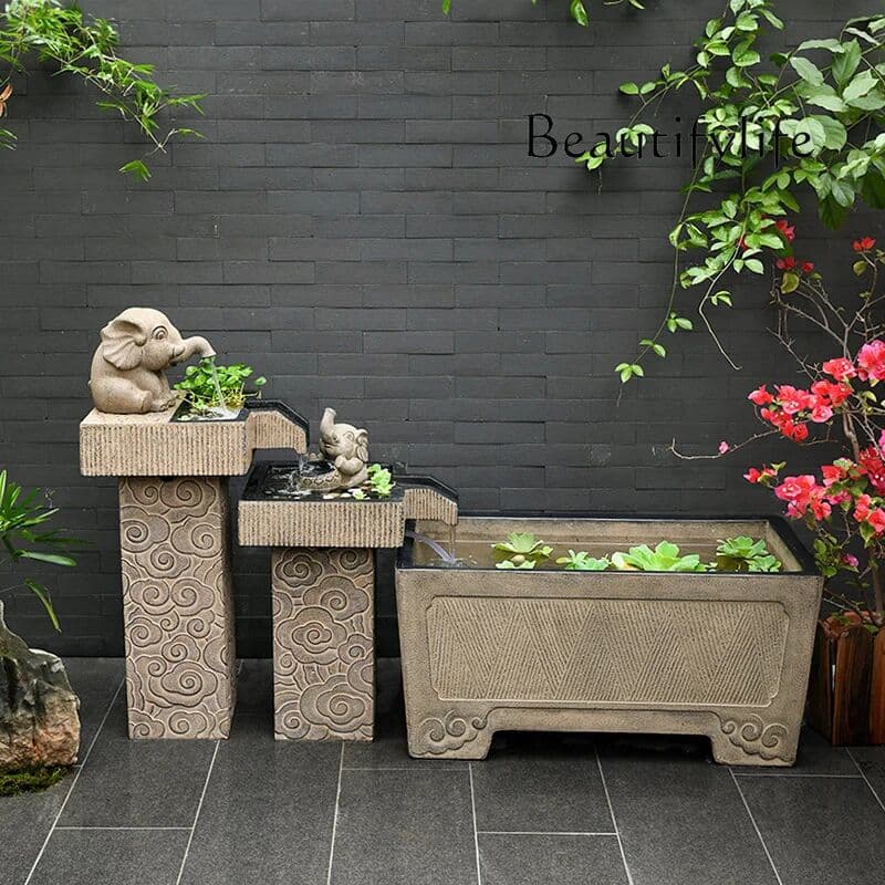 NONE Outdoor fish pond landscaping, courtyard floor-to-ceiling large water feature, outdoor finished fish tank, flowing water ornamen
