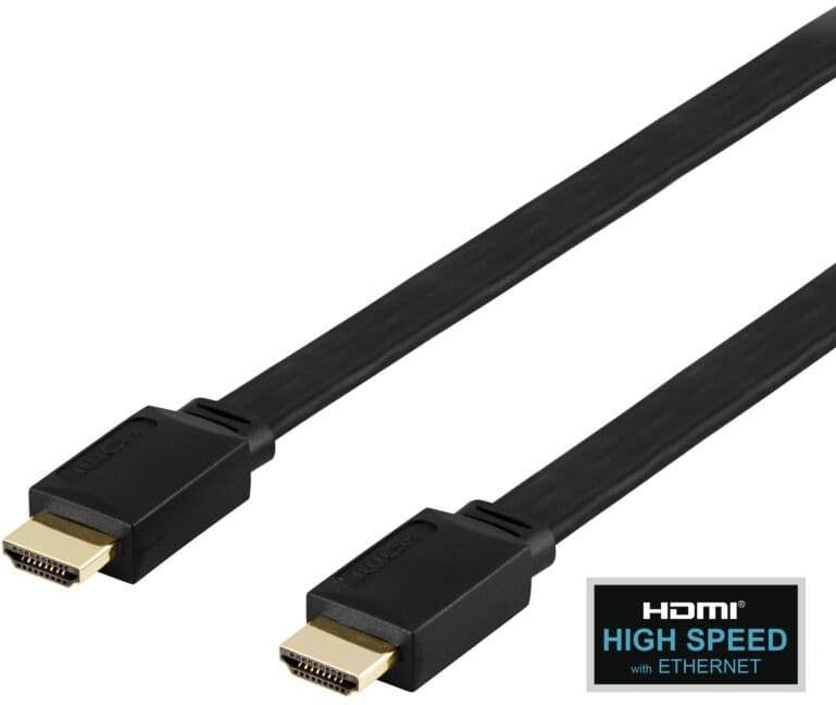 HDMI kaapeli, 1.4, 2 metriä, 4K 30 Hz:llä, musta, litteä Deltaco