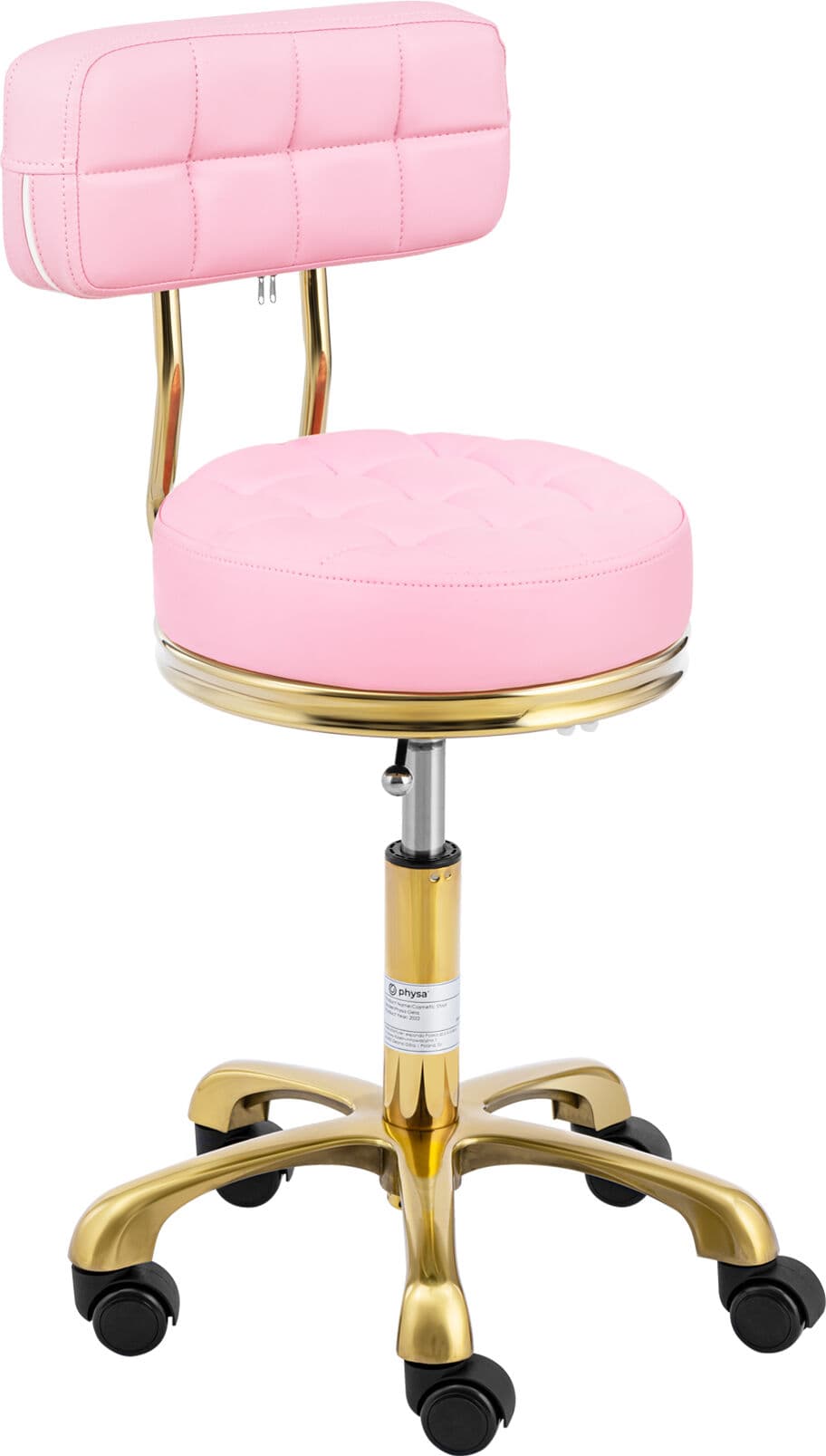 physa Taburet rulant cu spătar - 48 - 61 cm - 150 kg - roz pal/gold PHYSA GELA POWDER PINK