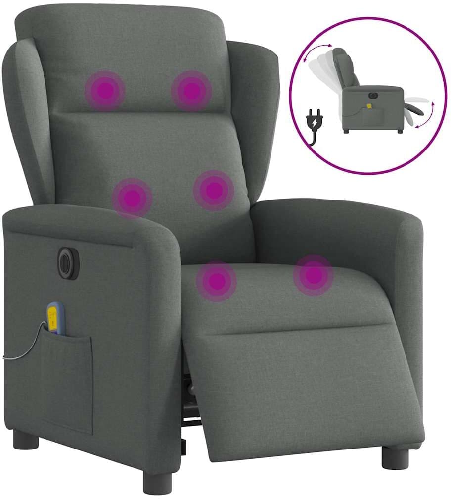 vidaXL Fauteuil inclinable de massage électrique gris foncé tissu