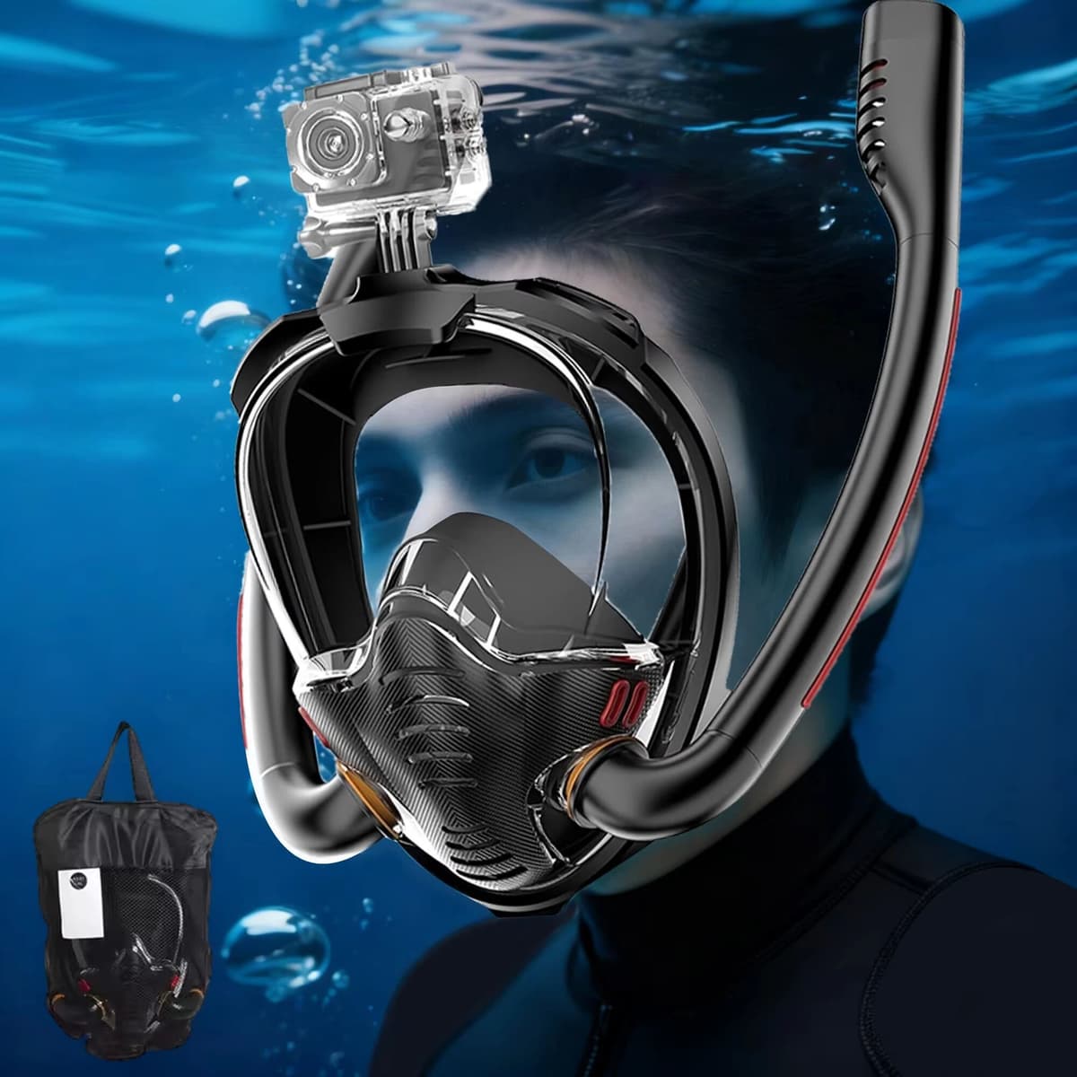 XIAOTREE Snorkeling Mask Double Tube Silicone Full Dry Diving Mask Adult Swim Mask Diving Goggles Indoor Self Contained Underwater Breath