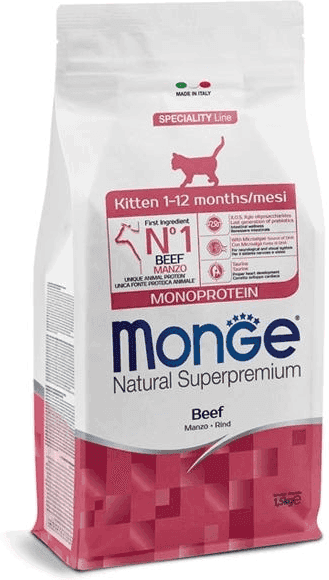 Monge Natural Superpremium Monoprotein Manzo Cibo Secco Per Gattini Sacco 1,5Kg