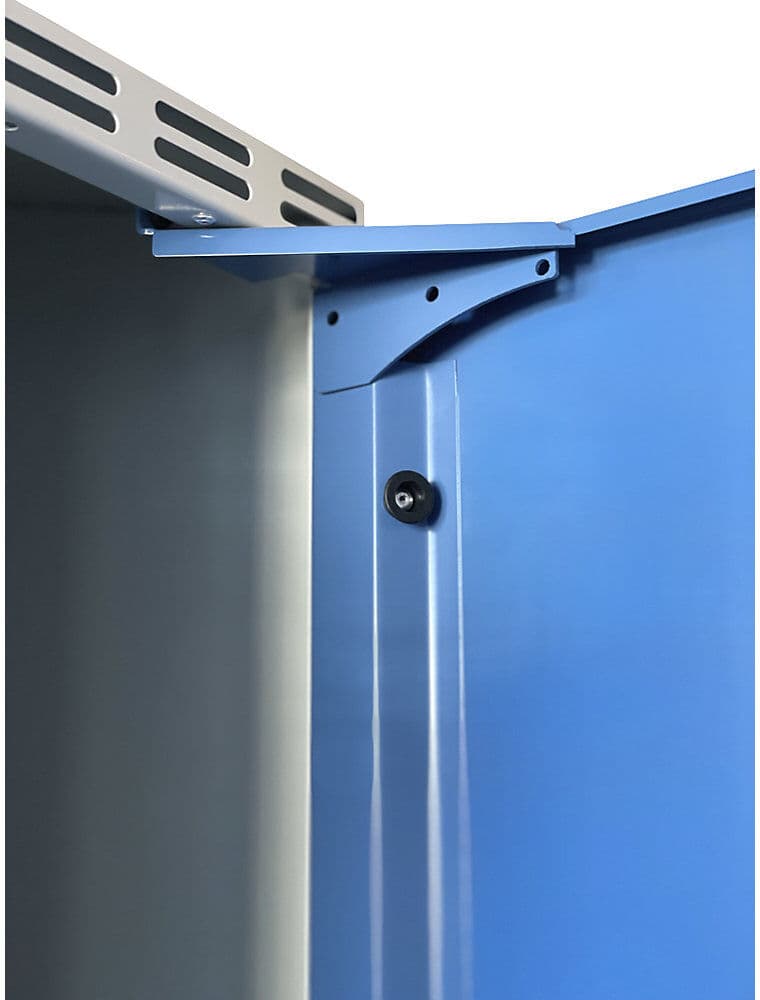 kaiserkraft 5er-Schließfachschrank Fydor, 2 Abteile, lichtgrau / brillantblau, B 800 mm, 2 Abteile, schräge Dachform, Vorhängeschloss