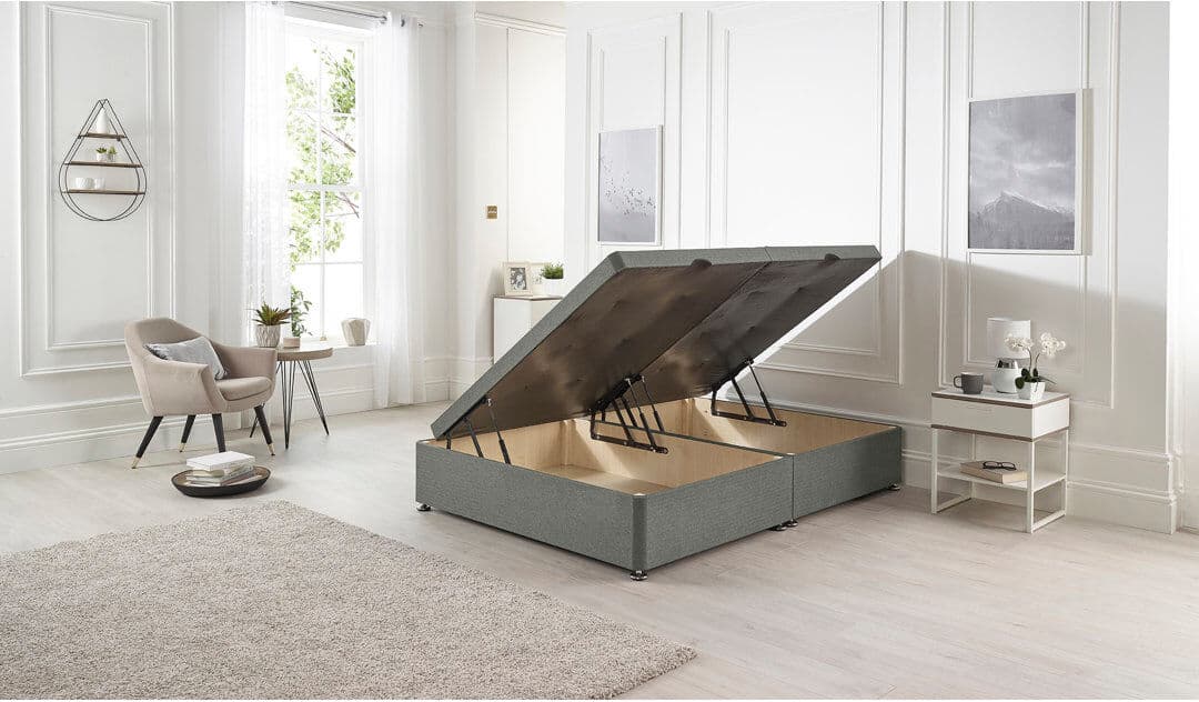 17 Stories Orchid Side Opening Gas Lift Ottoman Divan Bed Base Tweed Fabric Silver Kingsize (5')