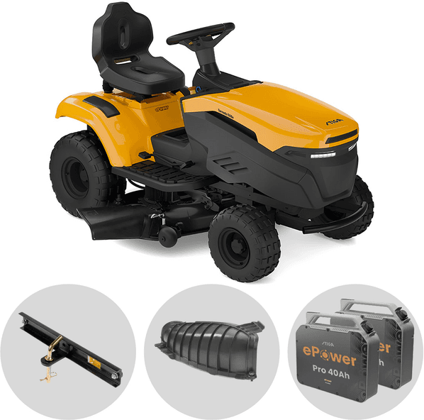 Stiga Tornado 5108e - Kit Trattorino tagliaerba con 2 moduli batteria ePower Pro da 56V/40Ah - Scarico laterale e mulching