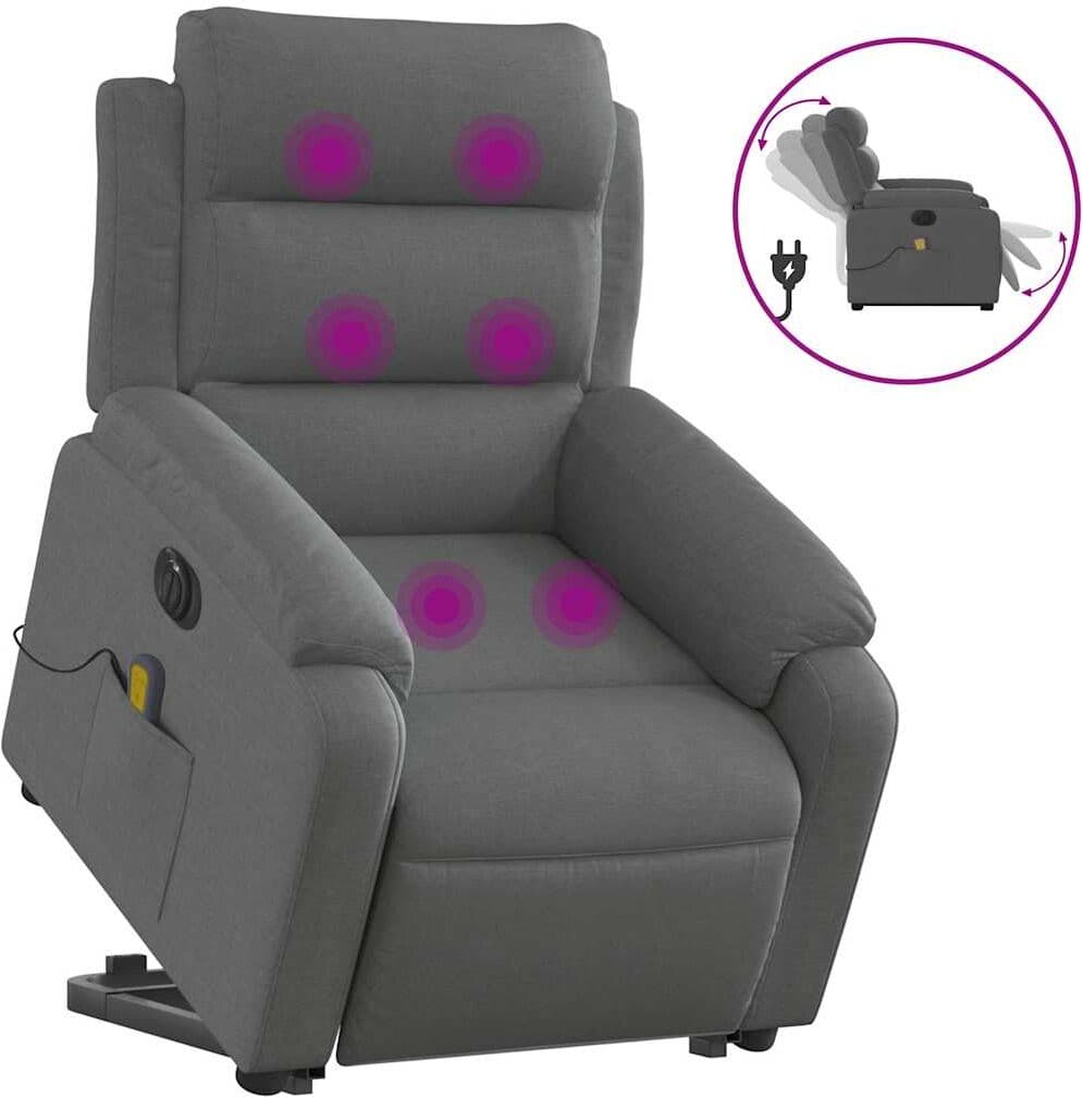 vidaXL Fauteuil inclinable de massage électrique Gris foncé Tissu