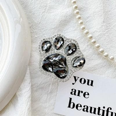 Uplifted Finds 3D Cute Cat Paw Diamond Folding Griptok Phone Holder For IPhone 16 & 15 Expanding Stand black