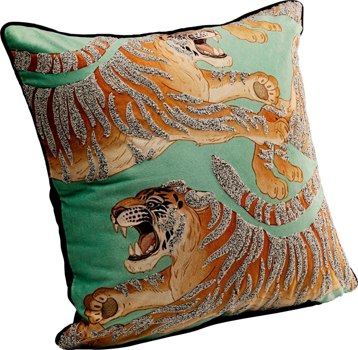 Dekokissen KARE DESIGN "Tiger Love, Kissenhülle mit Füllung, 45x45 cm", bunt (türkis, gemustert), B:45cm H:20cm L:45cm, Polyester, Samt, Dekokissen_Sitzkissen_Kissenhüllen, Dekokissen, stützt Kopf und Nacken angenehm und sorgt für erholsamen Schlaf