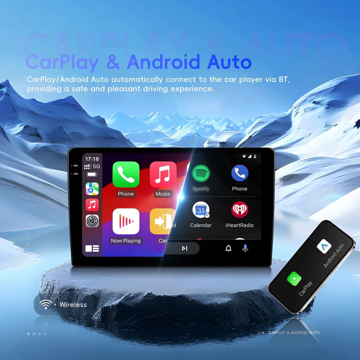 Podofo 4GB+64GB Car Radio Wireless Carplay Android Auto Stereo Multimedia Player 10 Inch For Toyota Noah/Esquire/VOXY 2014-2017