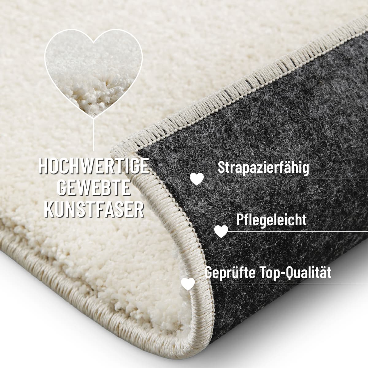 Hochflor-Teppich WECON HOME BASICS "Nova, auch als Läufer, auch quadratisch", beige (creme weiß), B:140cm H:25mm L:200cm, Polyester, Teppiche, Hochflor-Teppich, Shaggy gewebt, Läufer, robust, Wohnzimmer, Schlafzimmer creme weiß B : 140cm 1 Stk., 25mm, L: 