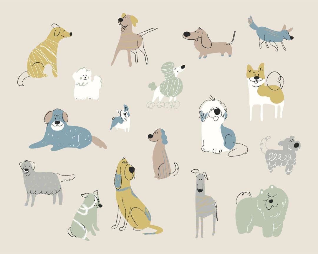 Zoomie Kids Happy Dogs - Wall Mural Warm Grey 280cm L x 350cm W