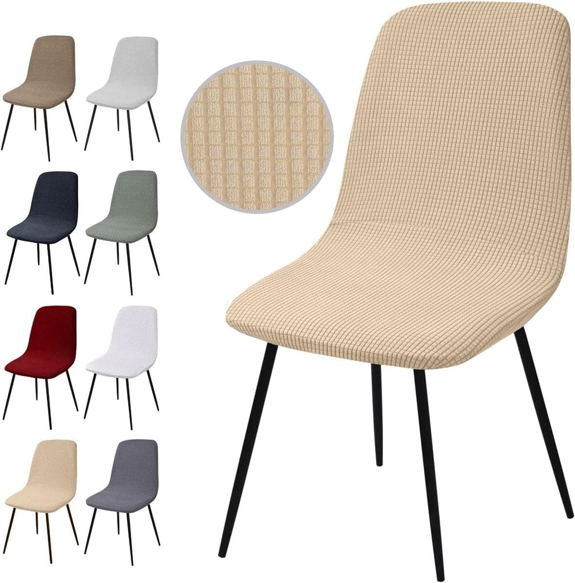 SnelShoppen Set van 4 Jacquard Eetkamer Stoelhoezen - Verwijderbaar en Wasbaar - Elastisch Polyester Spandex - Y-Beige