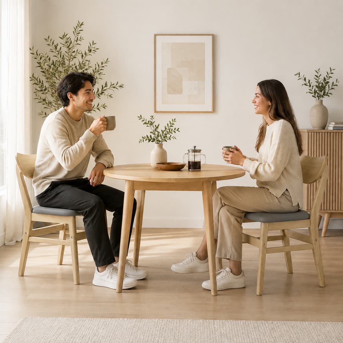 Homcom Set 2 sedie da pranzo imbottite in tessuto con schienale curvo, grigio e legno   Aosom Italy
