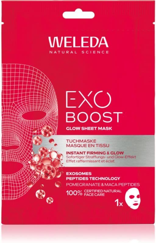 Weleda Exo Boost λαμπρυντική υφασμάτινη μάσκα λάμψης για ενίσχυση επιδερμίδας πρόσωπου 20 ml