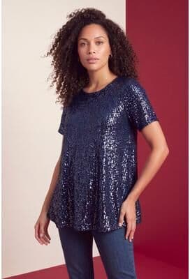 Plus Size Women's Plus Size Sequin Swing Tee by Roaman's in Navy (Size 30/32)