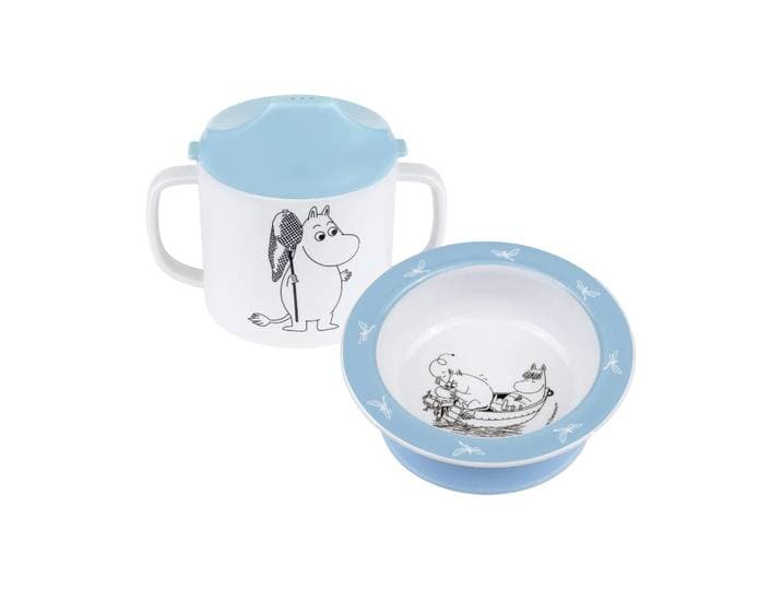 Rätt Start Mug avec bec & sous-tasse avec ventouse Mumin Vatten & Bad Bleu