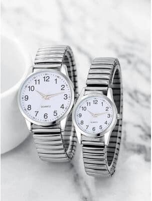 Combo Retail Shop Black Alloy Arabic Numerals Watch Set, Elastic Band Quartz Lovers Watch Gift Set For Men And Women lovers b