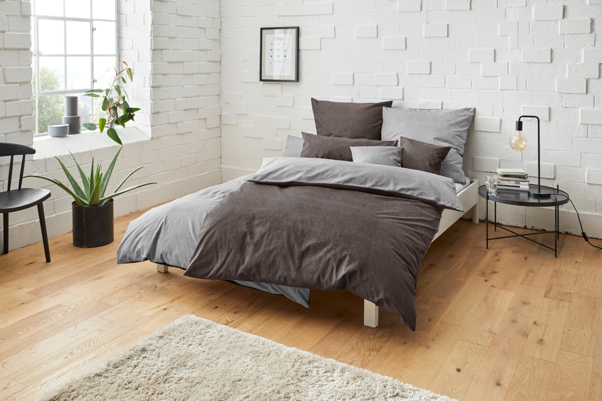 Wendebettwäsche BRUNO BANANI "Merlin in Gr. 135x200 oder 155x220 cm", grau (anthrazit, hellgrau), B/L: 135cm x 200cm, 1 Stk., 1 Stk., Biber, B/L: 80cm x 80cm, 2, Biber, Obermaterial: 100% Baumwolle, Bettwäsche, Wendebettwäsche, Baumwollbettwäsche, Leinen-