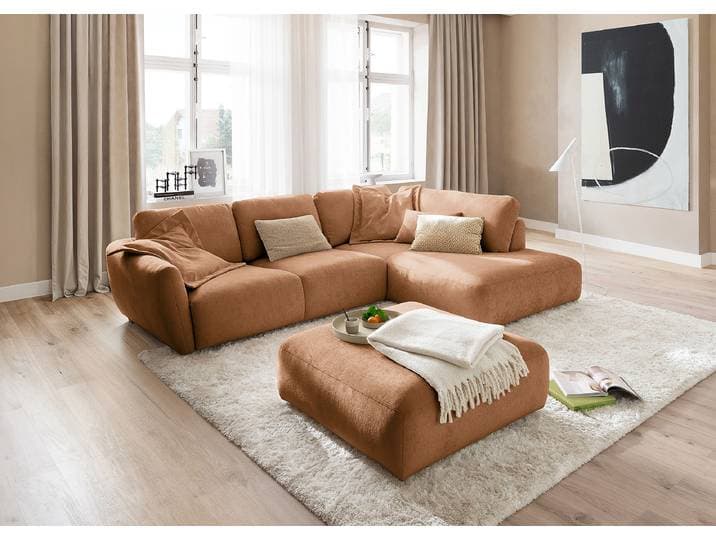 Ecksofa opt. Sitztiefenverstellung Braun Chenille Romela 310 x 86 x 224cm Ottomane davorstehend rechts Keine Funktion Modern