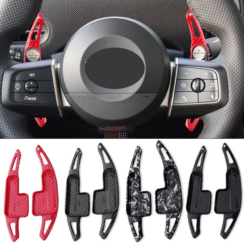 AULIGUS For Mini Cooper S Carbon Fiber Steering Wheel DSG Paddle Shifter Countryman U25 F65 F66 2024 2025 Paddle Shift Sticker Interior