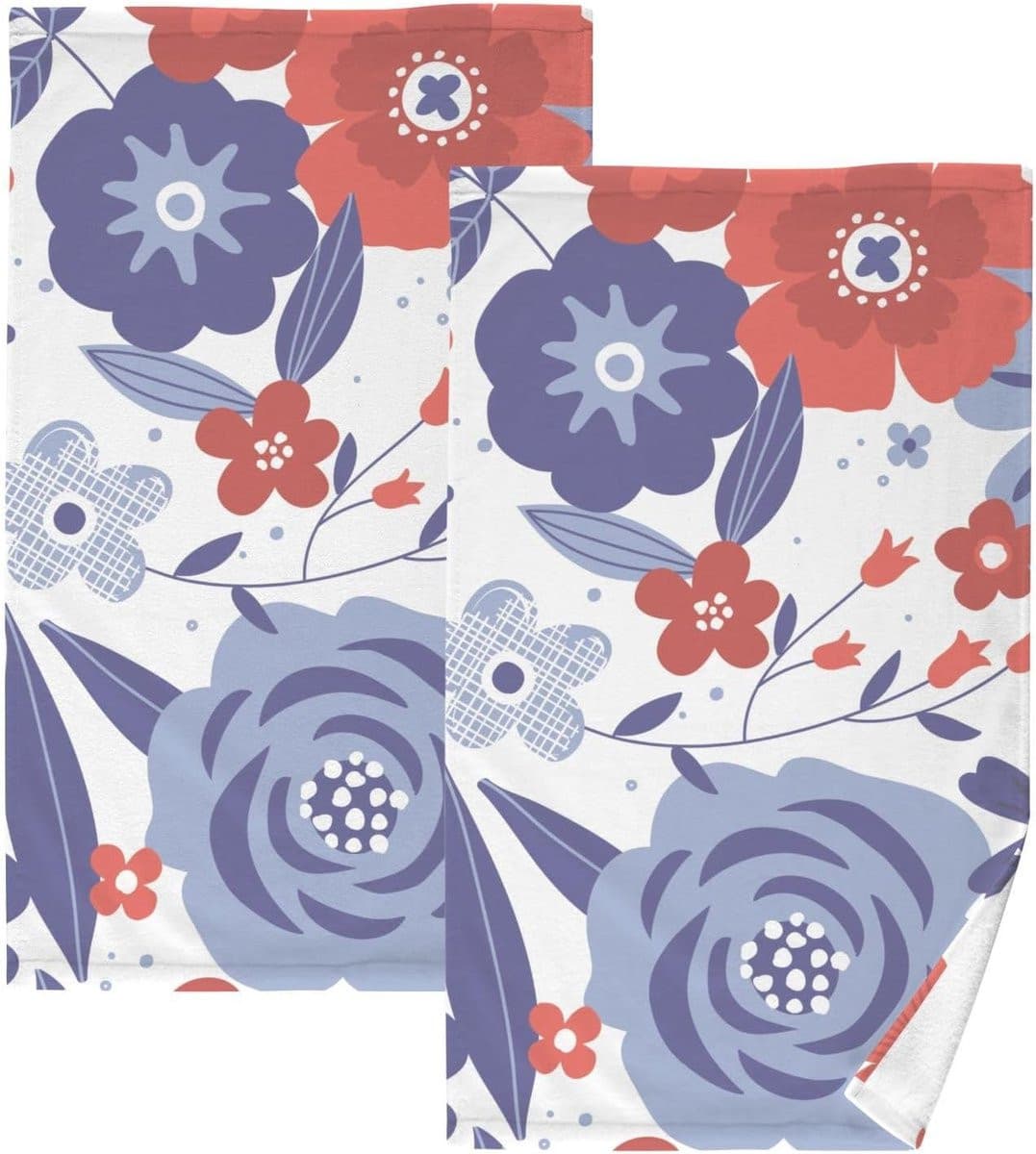 Set van 2 absorberende decoratieve handdoeken voor keuken en badkamer in rood, wit en blauw